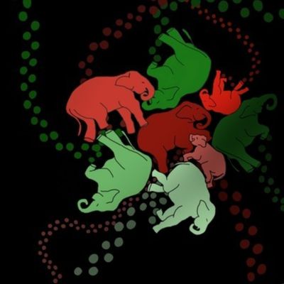 Christmas time for Elephants, red, green, and black.