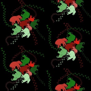 Christmas time for Elephants, red, green, and black.
