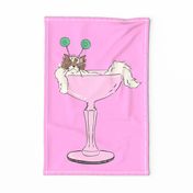 Grumpy persian birthday cat in drink glass Tea Towel - pink - Pet Kitten Disgruntled Cat - Funny amusing humorous witty - Decorative Kitchen Towel gift