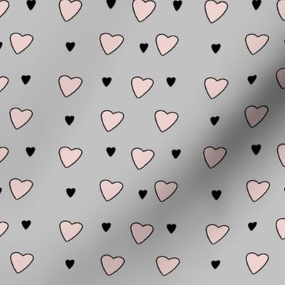 Pink and Black Mini Hearts on Grey