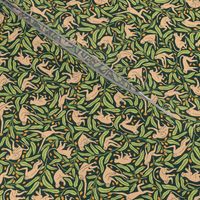 Monkeys and Mangoes in Jungle Green  | Small Version | Bohemian Style Pattern with Green Leaves