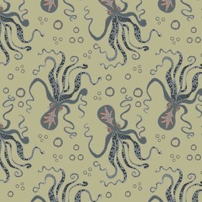 Madame Octopus will see you Now, large format on kelp green