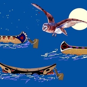 Lake Canoes Moored Under The Full Moon