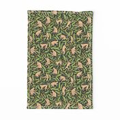 Monkeys and Mangoes in Jungle Green  | Large Version | Bohemian Style Pattern with Green Leaves