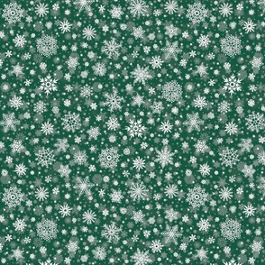 Dark Evergreen and White Splattered Snowflakes