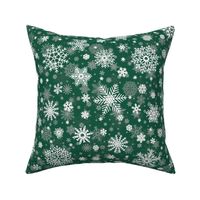 Large Dark Evergreen and White Splattered Snowflakes