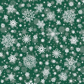 Large Dark Evergreen and White Splattered Snowflakes