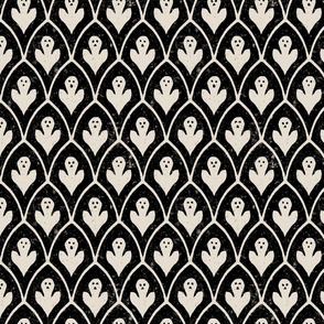 Gothic Leaf Ghost Window Wallpaper - Black and Bone - Small