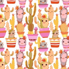 Friendly Cactus - Beige + Pink + Yellow  ( Medium )