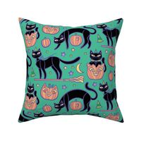 spooky cats _teal and black