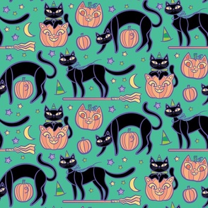 spooky cats _teal and black