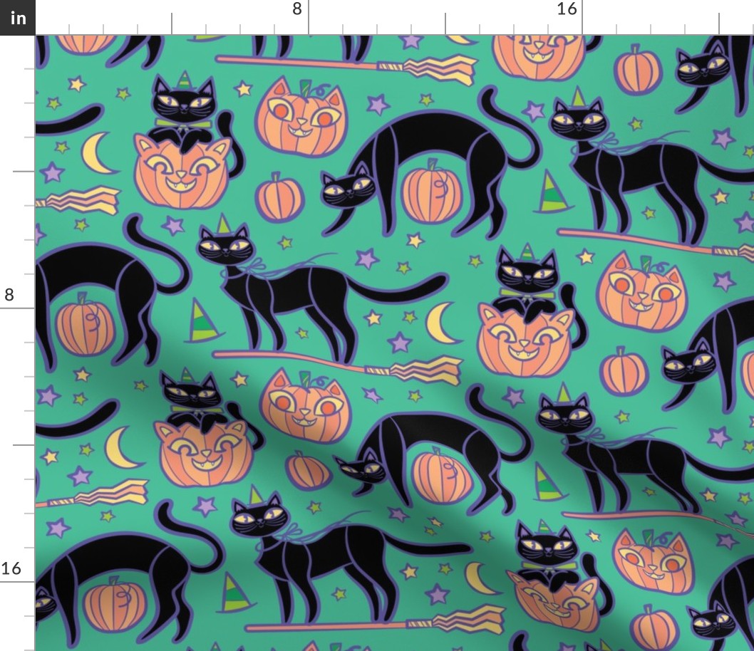 spooky cats _teal and black