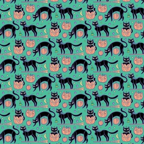 spooky cats small teal and black