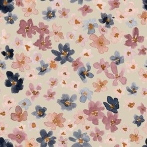 Small - Whimsy Loose Ditsy Watercolour Florals - Beige