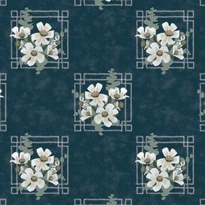Art Deco Squares with Flowers in dark blue