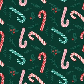 Small | Christmas Candy Cane on Dark Green