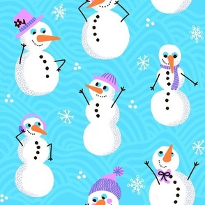 Snowpeeps - Playful snowmen in a repeat pattern in blue and white