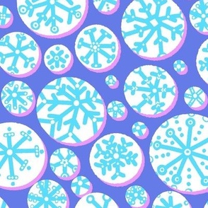Snowflakes and Snowballs - Playful repeat pattern in blue, purple and white
