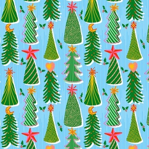 Christmas Trees (Mid size) - Tree repeat pattern in bright xmas colors