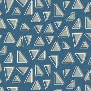 Neutral Geometric Triangle Shapes in Green on a Blue Background 