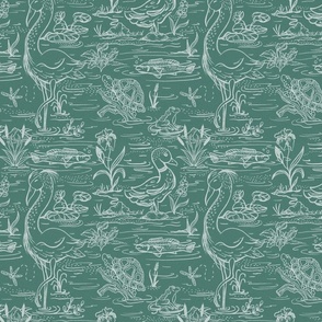 Lakeside Wildlife in teal green  (large scale)
