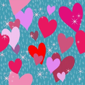 Pink Hearts on Teal