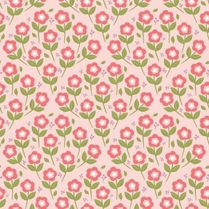 Whimsical Papaya Pink Scallop Daisy Dream - Papaya Pink and Sugar Plum Floral Pattern for Spring Fashion and Home Decor
