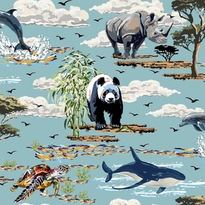 Endangered Wild Animals, Marine Life, Sea Life, Wildlife, Wild Animals, Whale, Dolphin, Sea Turtle, Rhinoceros, Giant Panda, Endangered Animal Species (Medium Scale)