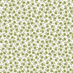 Whimsical Leafy Green Blooms and Berries: Charming Small Floral Pattern for Spring Fashion and Home Decor