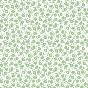 Whimsical Willow Green Blooms and Berries: Charming Small Floral Pattern for Spring Fashion and Home Decor