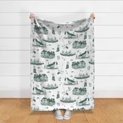 Summer Cat Family Toile at the Lake - large scale