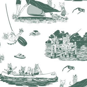 Summer Cat Family Toile at the Lake - large scale