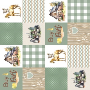 Farmhouse Buy Dirt / Faux Quilt / Green Brown Rotated