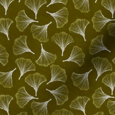 Ginkgo Biloba (Maidenhair) Leaf - Olive Green, Yellow Olive, Dark Ochre (small scale)