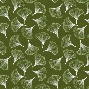 Ginkgo Biloba (Maidenhair) Leaf - Green, Olive, medium scale, 