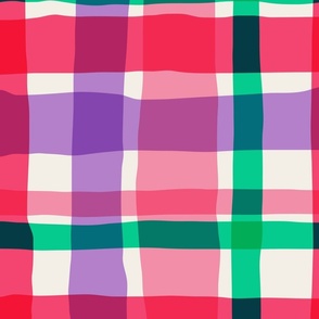 Wobbly Plaid - Large - Pink Purple Green