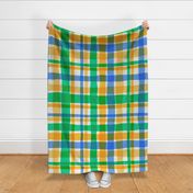 Wobbly Plaid - Large - Green Yellow Blue