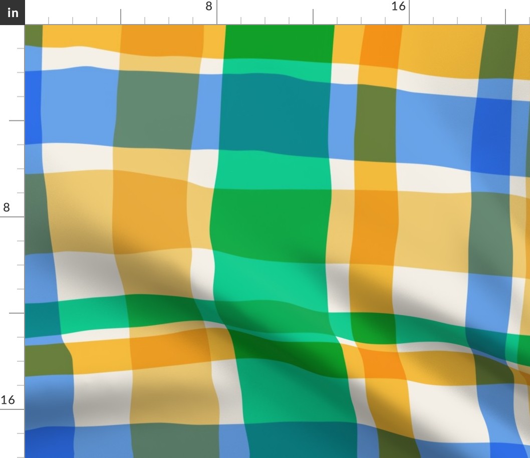 Wobbly Plaid - Large - Green Yellow Blue
