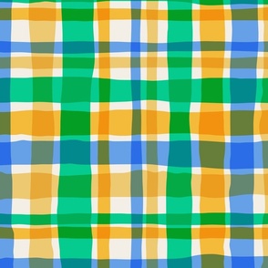 Wobbly Plaid - Medium - Green Yellow Blue