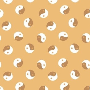 small retro freehand yin yang polka do - retro golden  yellow and burnt brown