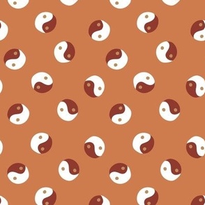 small retro freehand yin yang polka dot - terracotta ginger brown and rust red