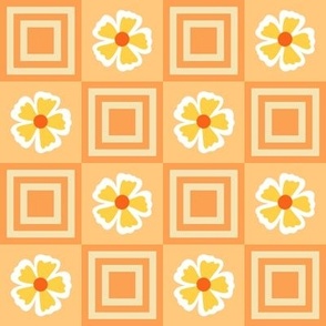 Whimsical Soft Melon Orange Daisy Blossom Check: Charming Medium Floral Pattern for Spring 