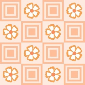 Whimsical Peach Fuzz Daisy Blossom Check: Charming Medium Floral Pattern for Spring Fashion and Home Decor