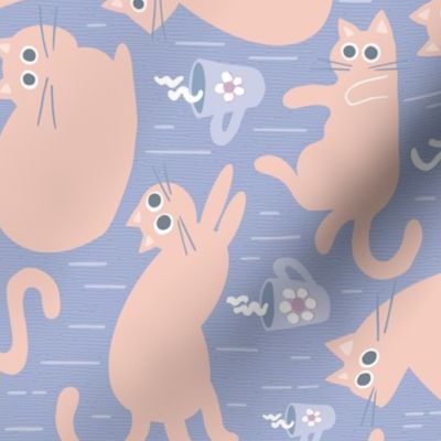 silly coffee cats in light pink and violet | tea towel