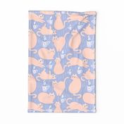 silly coffee cats in light pink and violet | tea towel