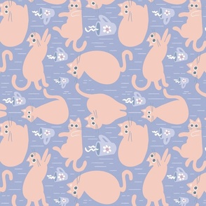 silly coffee cats in light pink and violet | tea towel