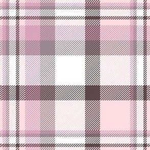 6" Plaid in pink, grey and white