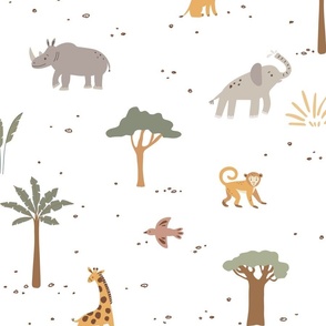 Safari animals on a beige/gray background. Nursery perfect. 