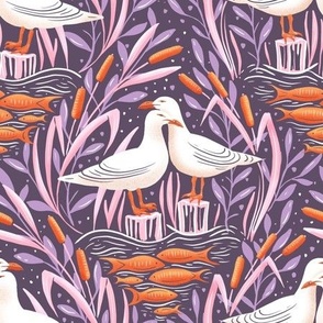 dreamy pair of seagulls in the lake - collection "Lake life" - purple 