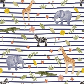 African Jungle on Navy stripes